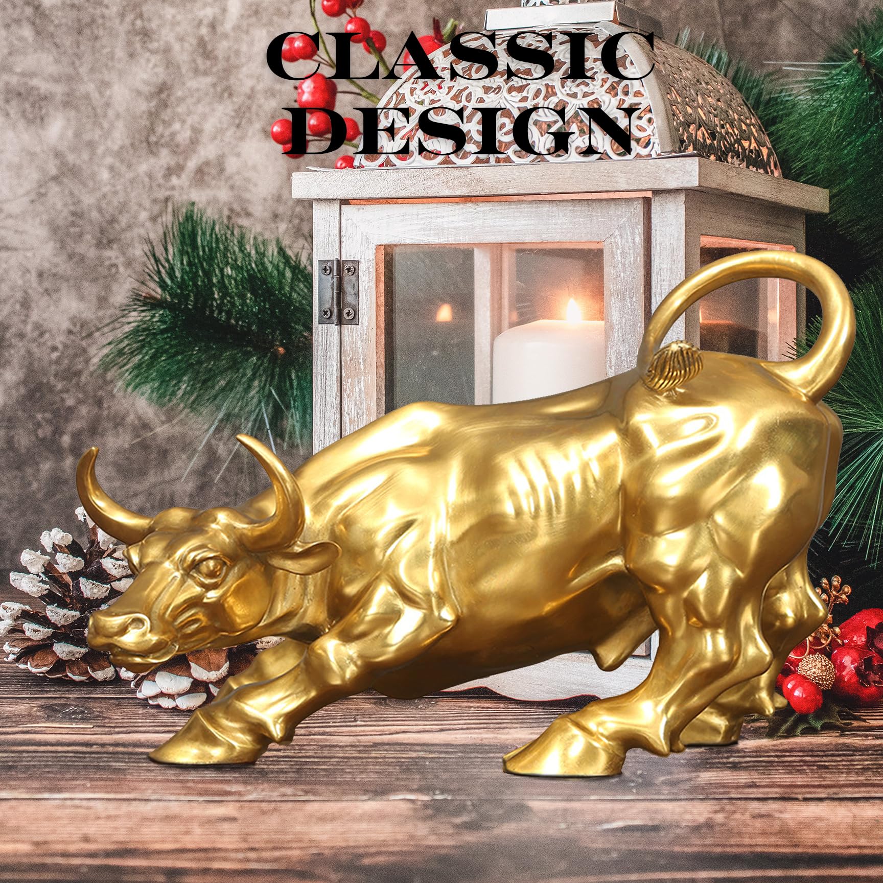 Majestic muscle detail on gold pure brass bull figurine.