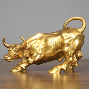 Handcrafted brass Wall Street bull figurine art decor.