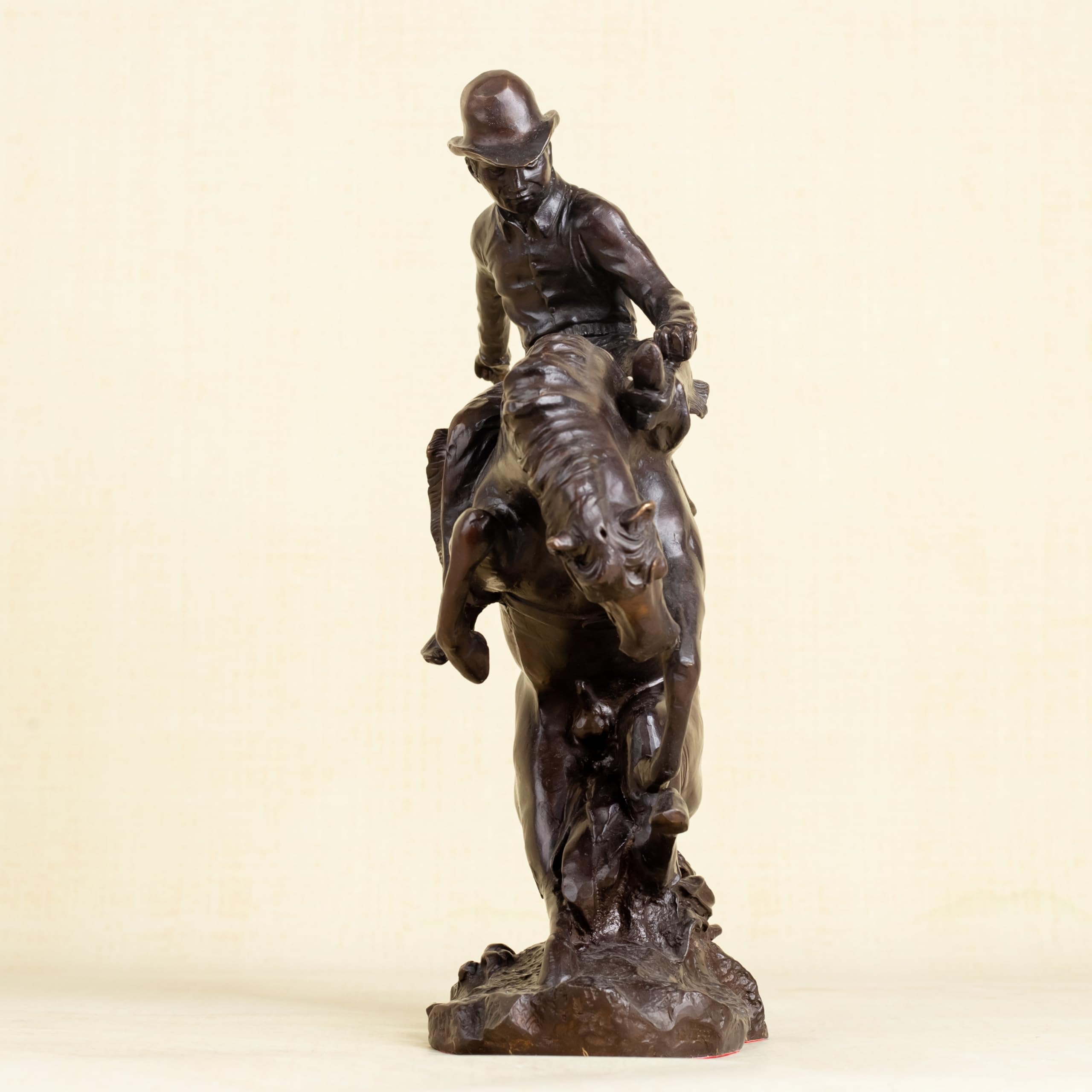 Right angle view of Style 3 Bronco Buster western bronze cowboy statue