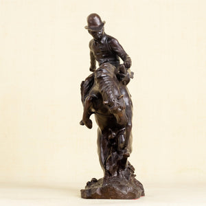 Right angle view of Style 3 Bronco Buster western bronze cowboy statue