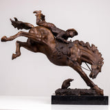 Large Bronco Buster bronze sculpture Style 4 – The High-Stakes Plunge, front view on marble base