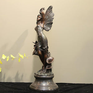 Bronze angel Greek goddess sculpture back three quarter angle antique finish