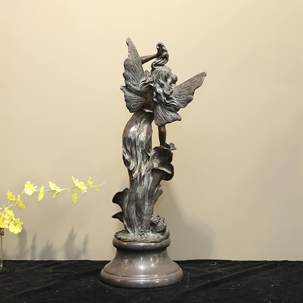 Bronze angel Greek goddess sculpture back view wings and flowing robe detail