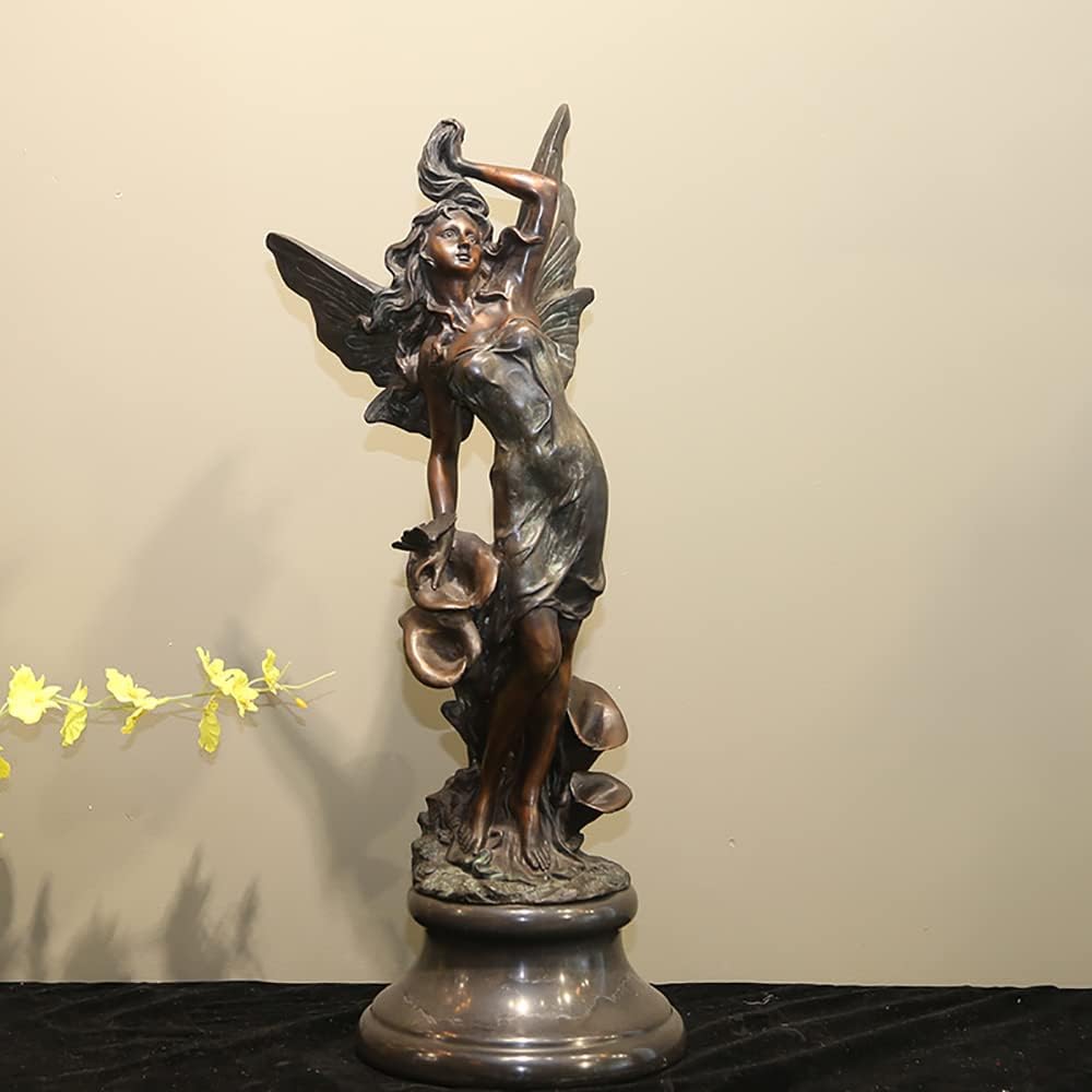 Bronze angel Greek goddess sculpture side left profile view dark patina