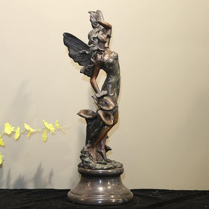 Bronze angel Greek goddess sculpture three quarter right angle antique finish