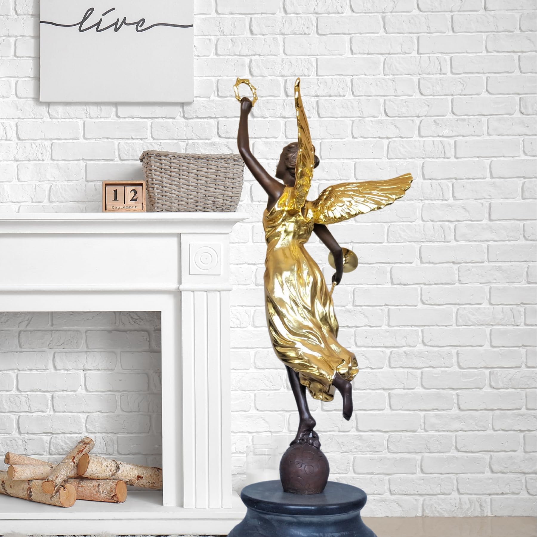 Bronze angel statue pair gold finish version indoor luxury interior display
