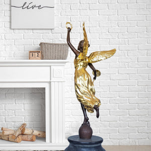 Bronze angel statue pair gold finish version indoor luxury interior display