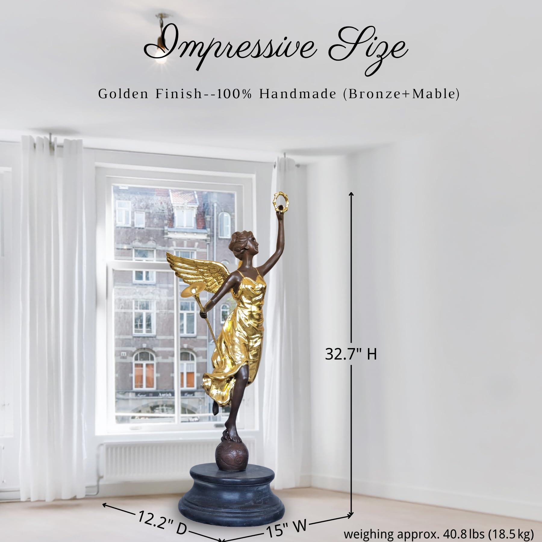 Bronze angel statue pair impressive size chart dimensions lost wax 32 step process