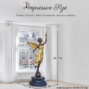 Bronze angel statue pair impressive size chart dimensions lost wax 32 step process