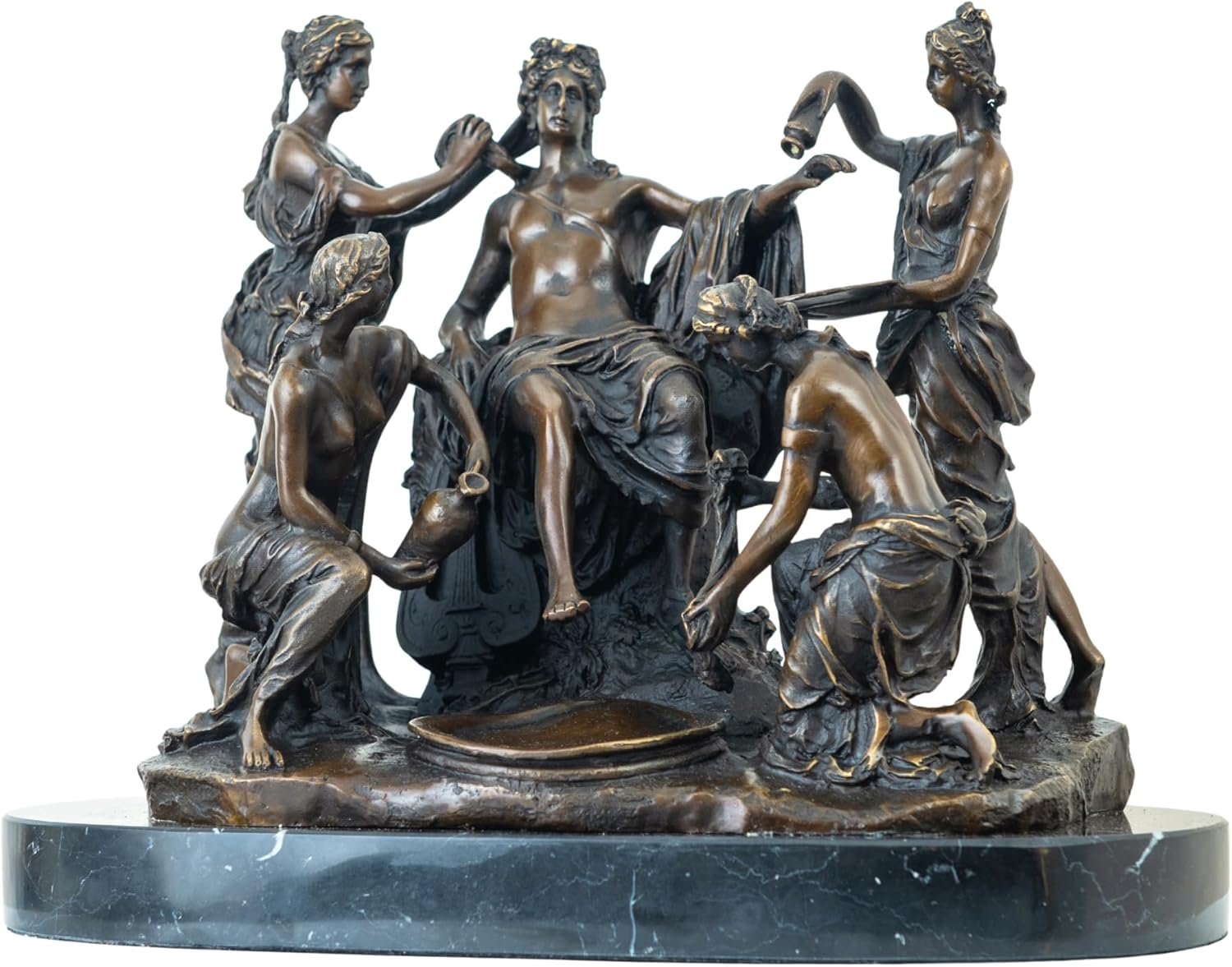 Bronze Apollo and the Nymphs classical mythology sculpture front full body view on white background