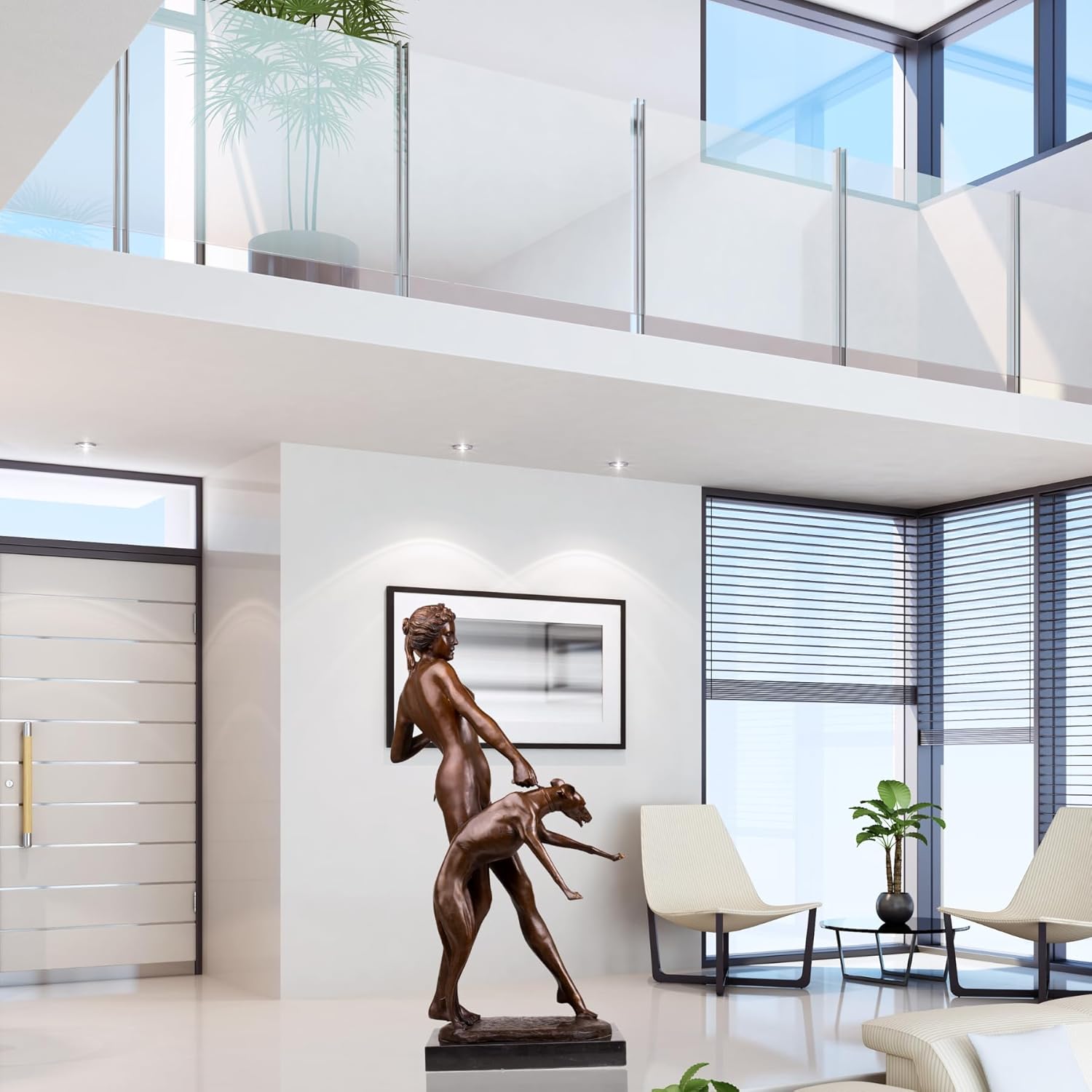 Bronze Artemis goddess statue displayed as luxury interior decor in modern living room