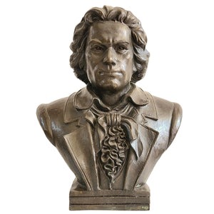 Bronze Ludwig van Beethoven bust statue front view on white background showing tousled hair