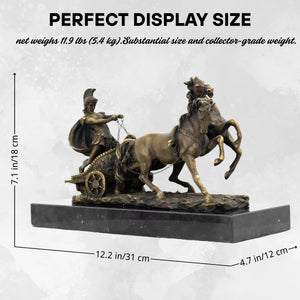 Bronze chariot sculpture dynamic warrior rearing horses inspired ancient Greek myth glory