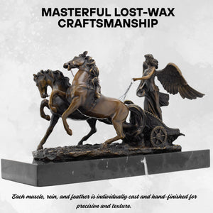 Bronze chariot sculpture pure bronze solid black marble base detail close up