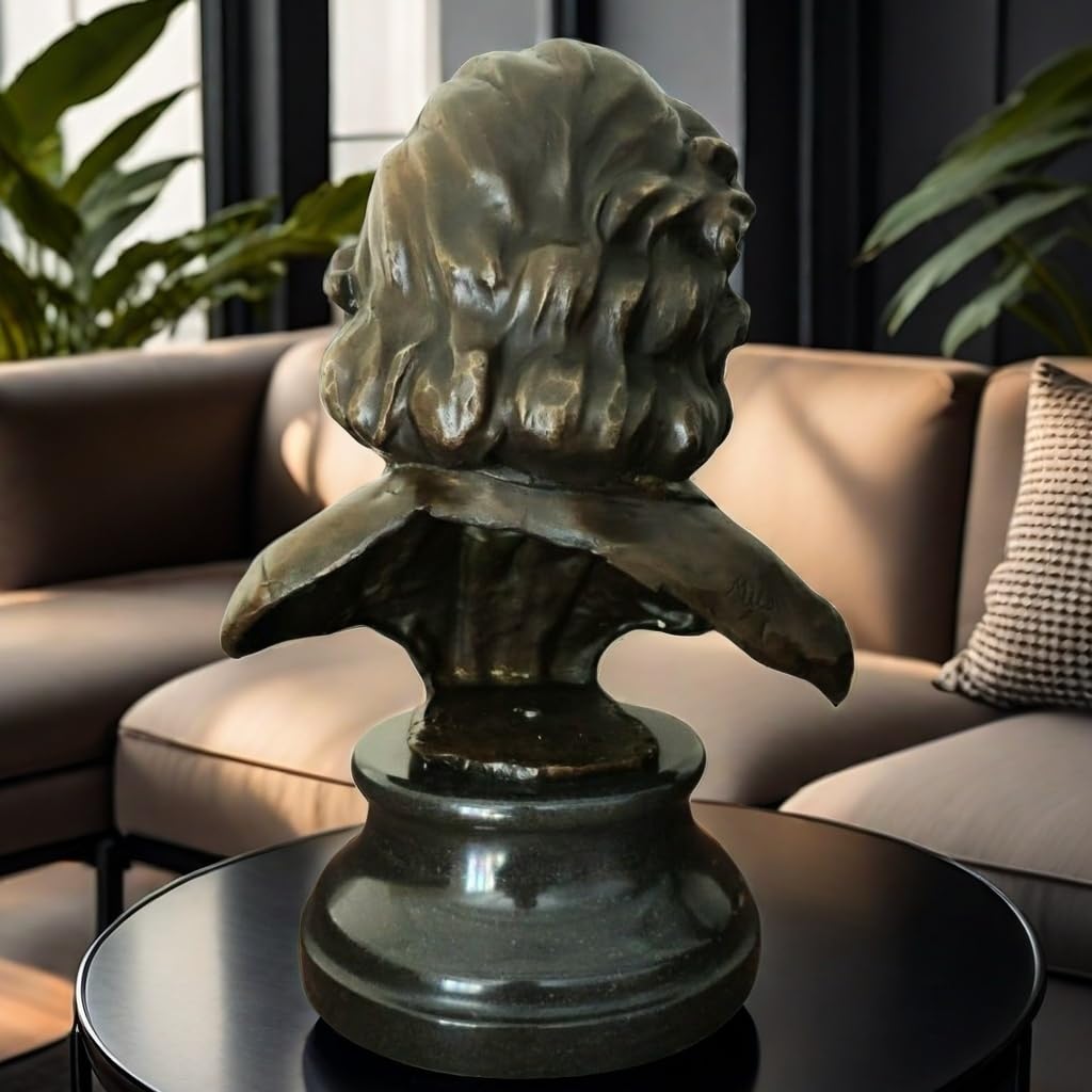 Bronze Chopin bust statue displayed alongside gold decorative vase in indoor setting