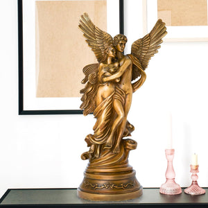 19 inch bronze Cupid and Psyche Greek mythology sculpture gold patina full view