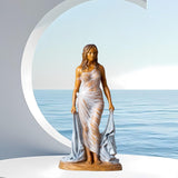 Bronze elegant woman with flute statue displayed in arch full front view