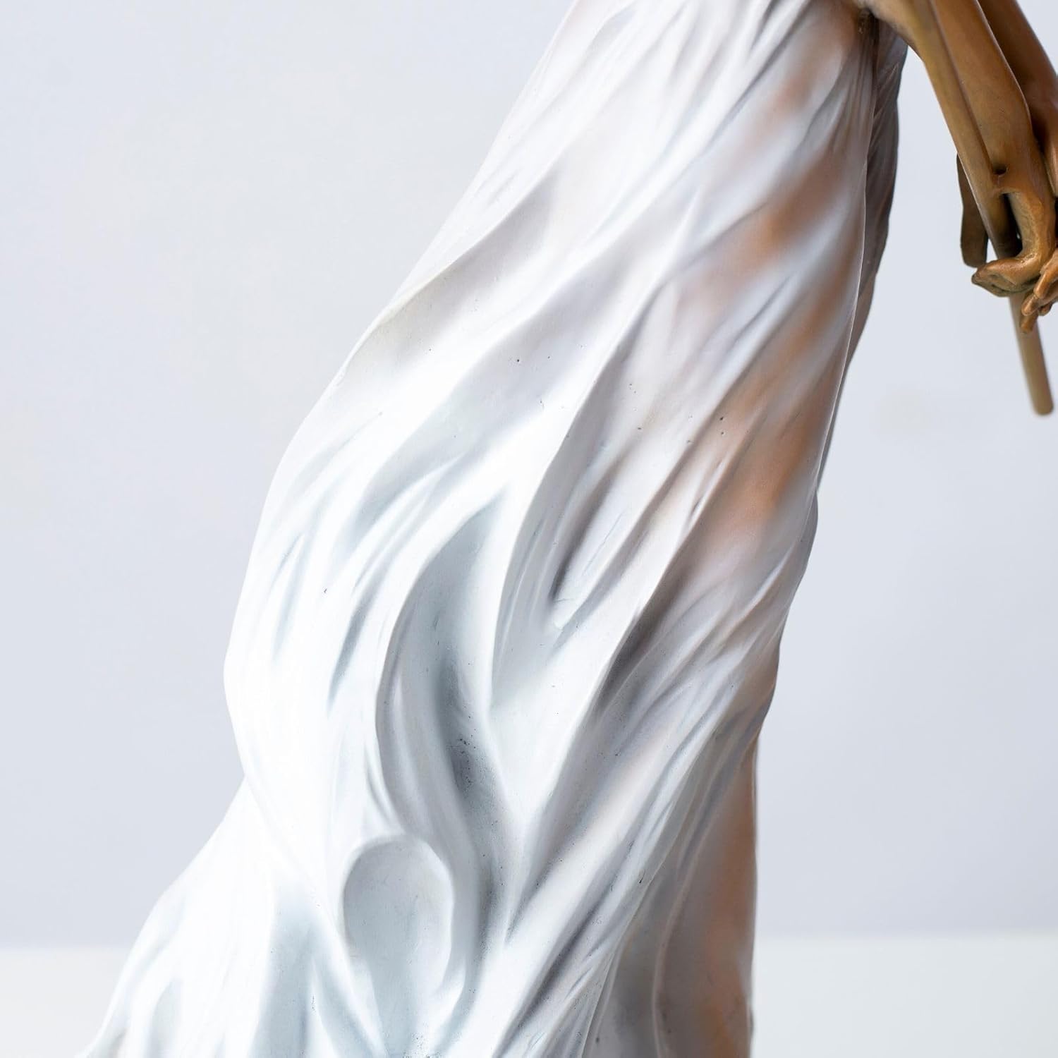 Bronze elegant woman with flute statue circular arch ocean view modern home display