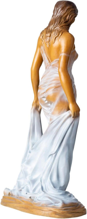 Bronze long haired graceful lady statue three quarter angle view flowing dress detail