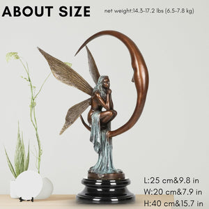 Bronze fairy crescent moon sculpture size chart 15.7 inch dimensions weight reference