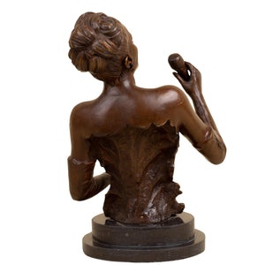 Second bronze female singer bust sculpture back view with microphone pose