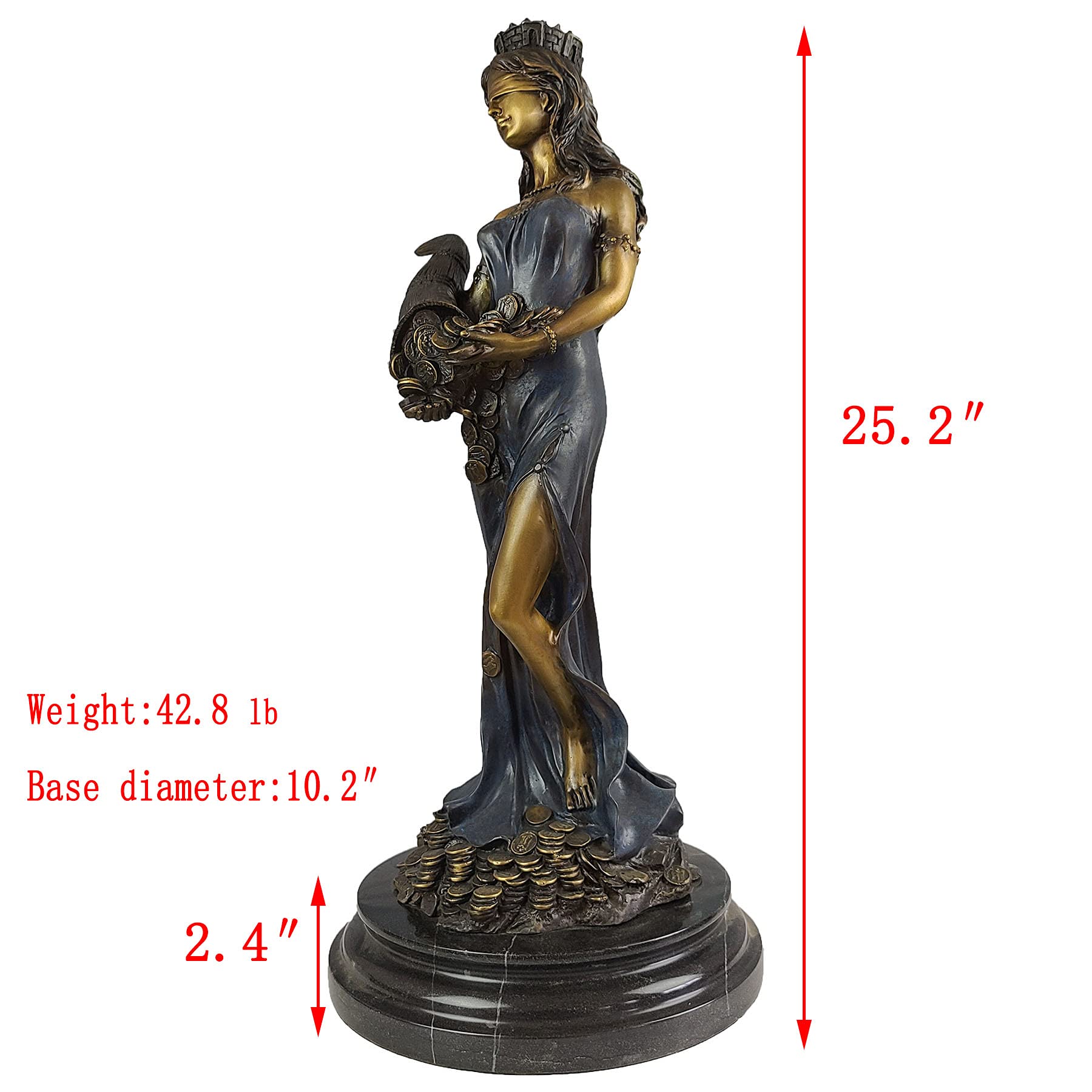 Bronze Fortuna goddess wealth statue classic bronze side view size reference