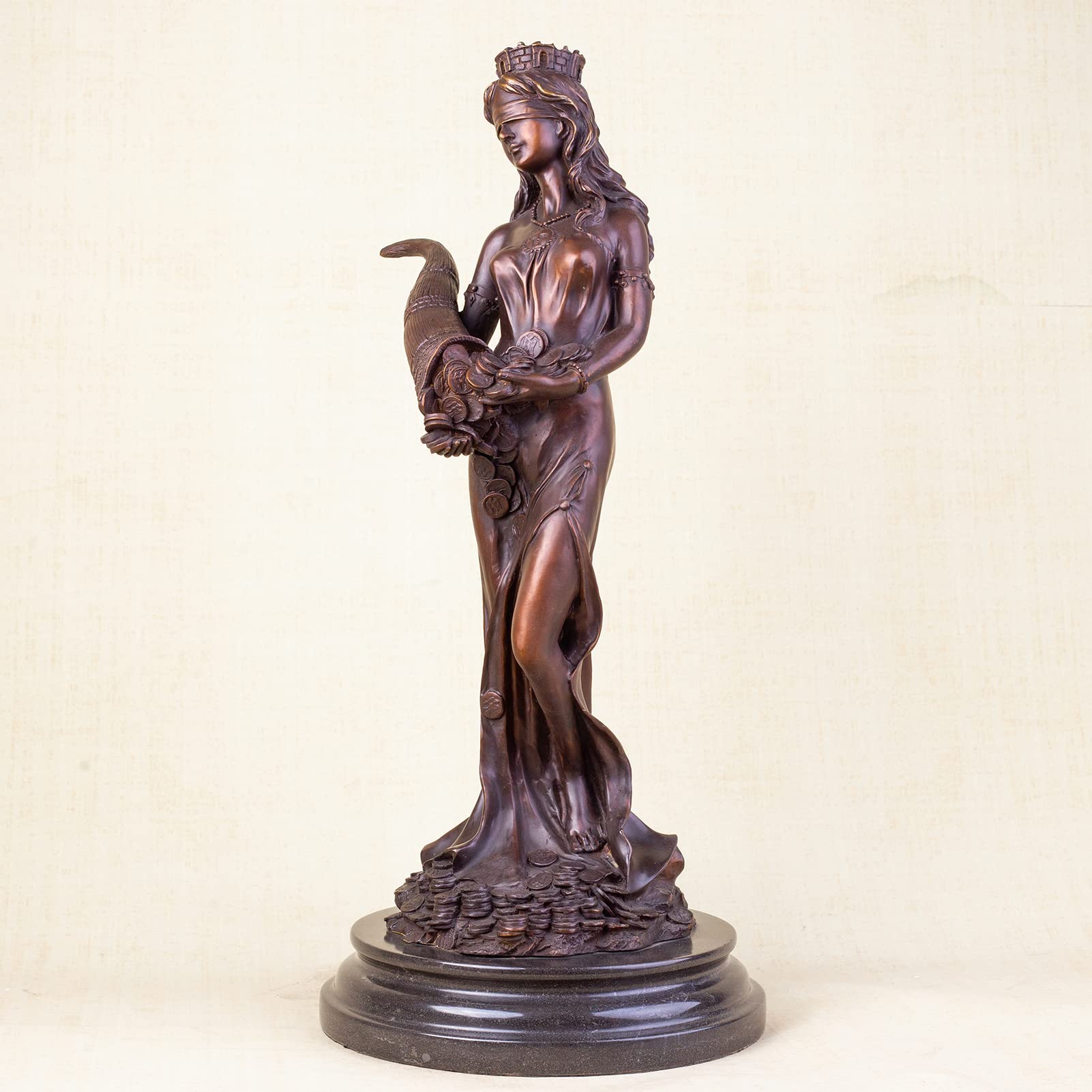 Bronze Fortuna goddess wealth statue classic bronze side right profile view