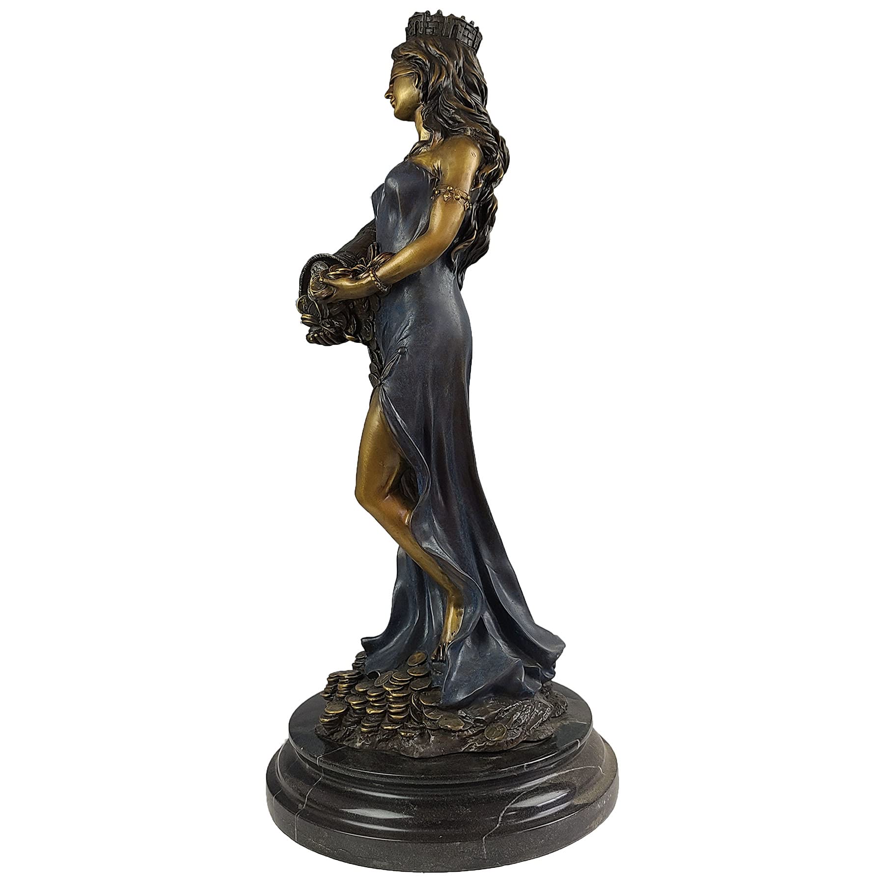 Bronze Fortuna goddess wealth statue classic bronze side view 
