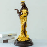 Bronze Fortuna goddess wealth statue 24K gold leaf and royal blue finish comparison
