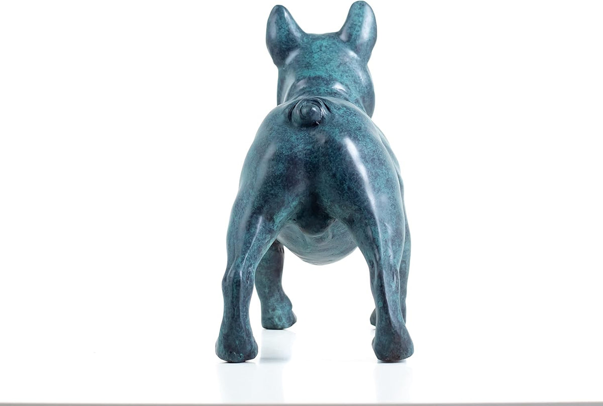 Premium Solid Bronze French Bulldog Statue - 9" Handcrafted Lost-Wax Casting - Alert Seated Frenchie Sculpture - Deep Turquoise Blue Patina - Heavyweight 8.4lbs Pure Bronze Art - Luxury Modern Home Office Decor - Bronze - Detail View 4