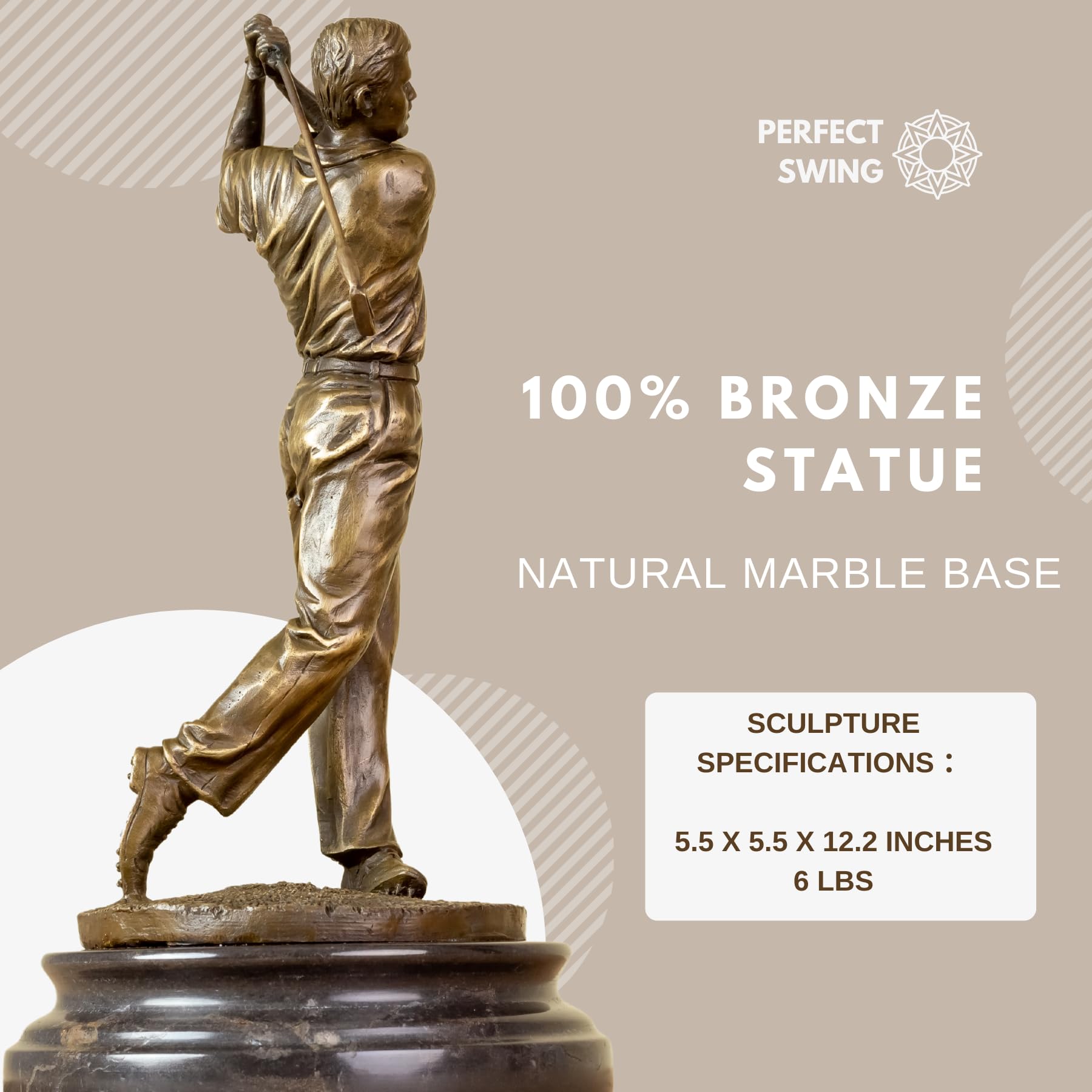 Bronze female golfer statue 100 percent bronze swing pose marble base specifications