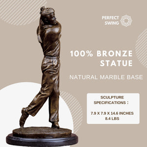 Bronze golfer statue 100 percent bronze marble base label swing pose specifications