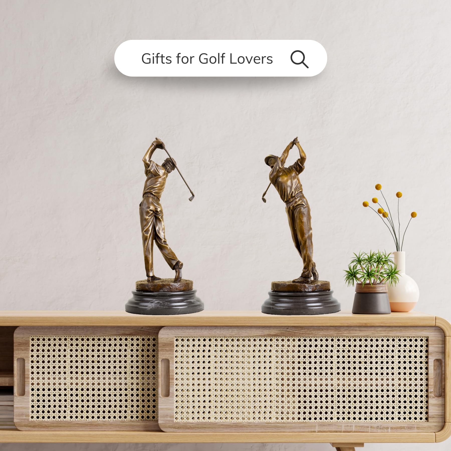 Bronze golfer statue business express gift wrap sideboard interior display