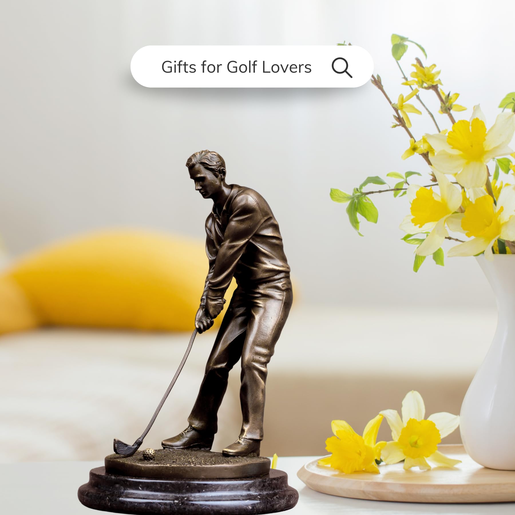 Bronze golfer statue gifts for golf lovers living room flowers display