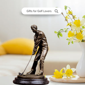 Bronze golfer statue gifts for golf lovers living room flowers display