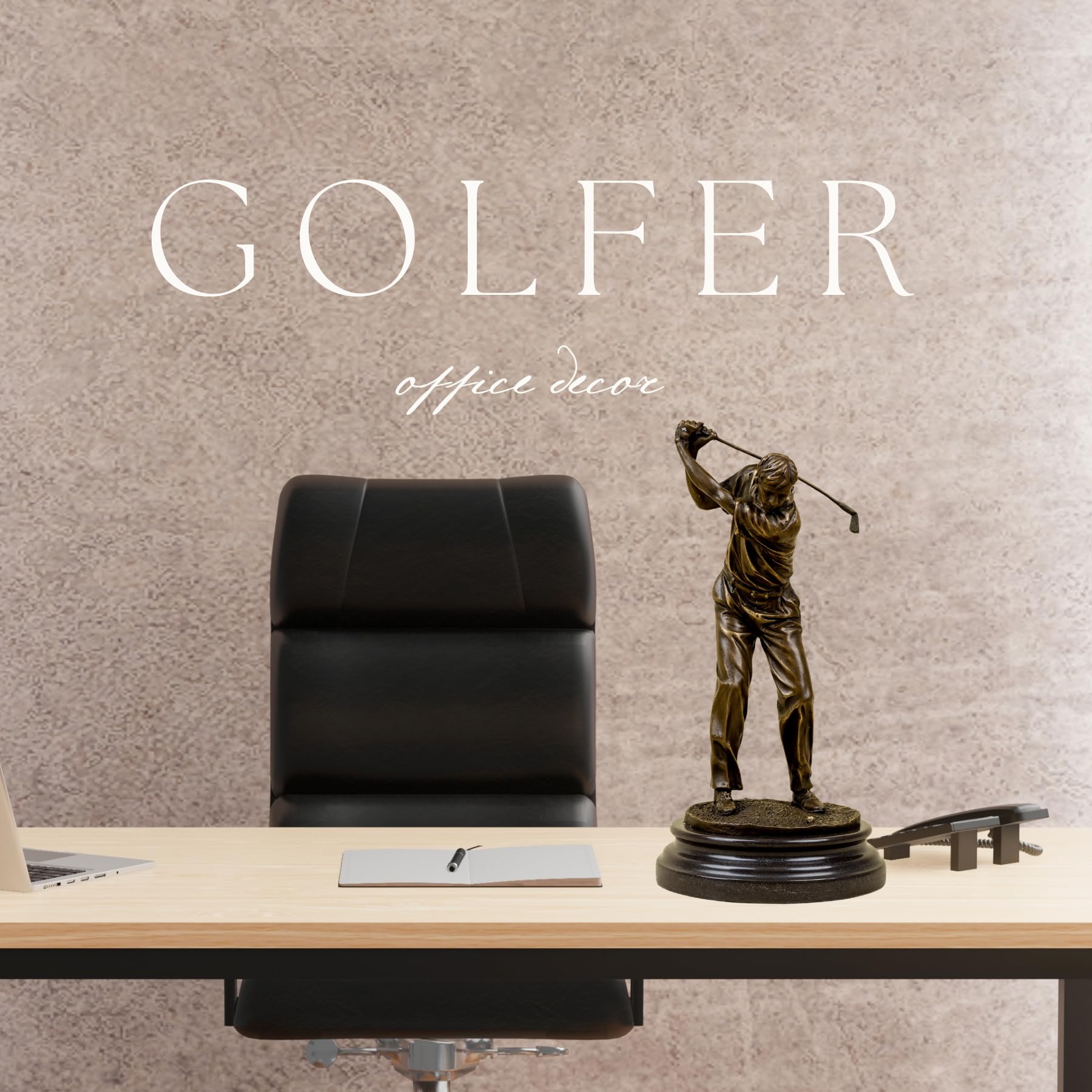 Bronze golfer statue golfer magazine address pose editorial display