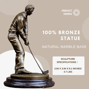 Bronze golfer statue golfer magazine style editorial display