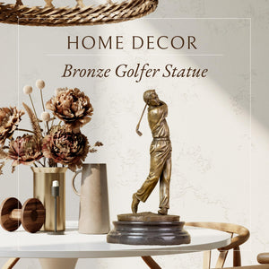 Bronze female golfer statue home decor address pose flowers vase display
