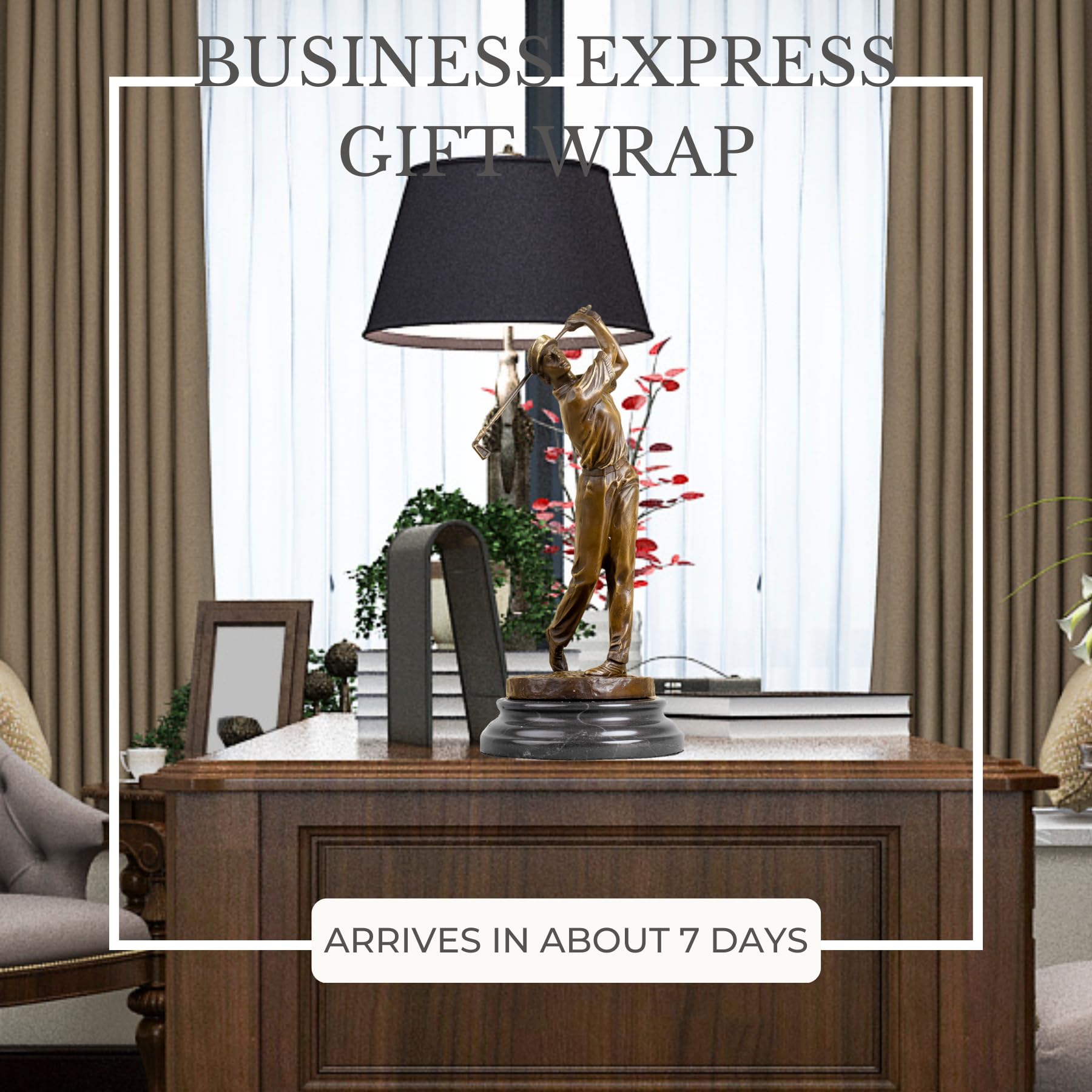 Bronze golfer statue multiple poses displayed on sideboard luxury interior