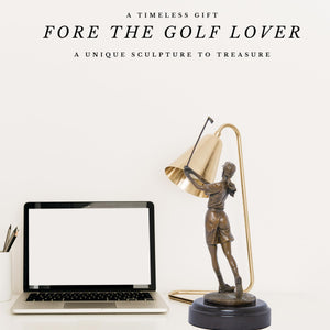 Bronze golfer statue multiple swing poses side by side comparison display