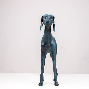 Premium Solid Bronze Greyhound Statue - 28" Handcrafted Lost-Wax Casting - Vigilant Life-like Greyhound Sculpture - Deep Turquoise Blue Patina - Heavyweight 26lbs Pure Bronze Art - Luxury Modern Home Office Centerpiece - Bronze - View Detail 3