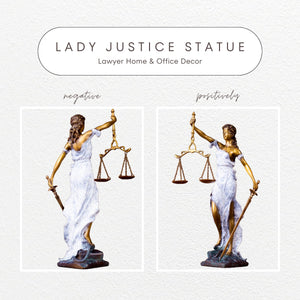 Bronze Lady Justice Themis statue product lineup showing multiple color variants for comparison