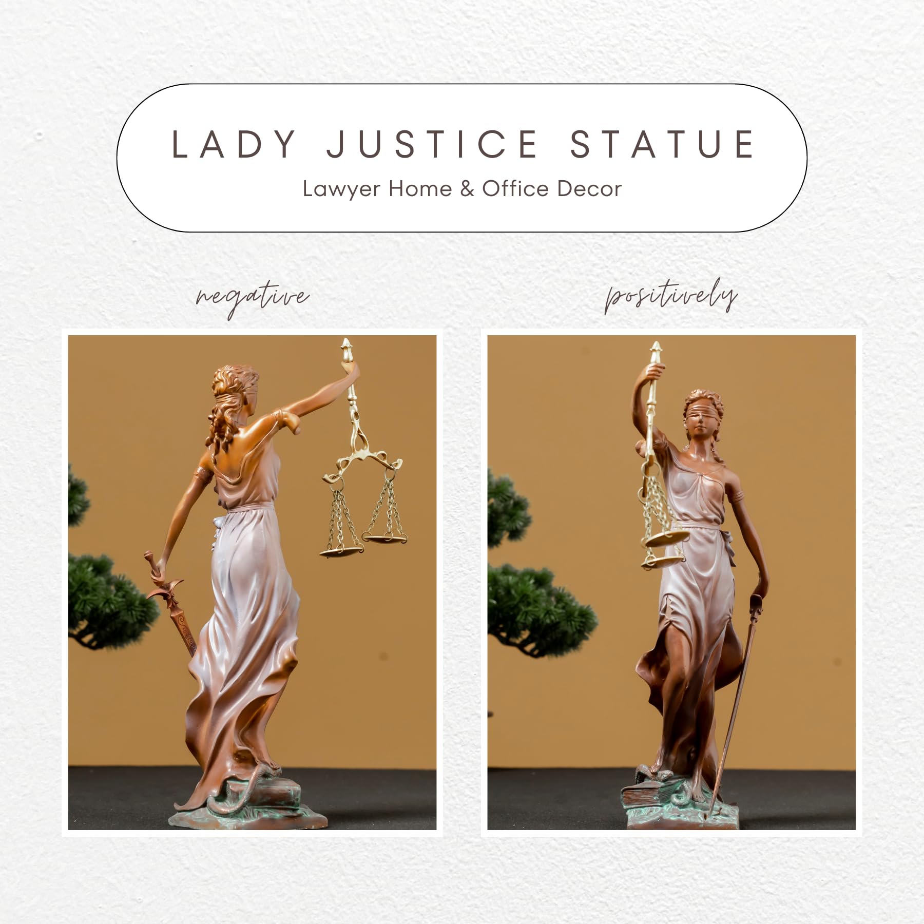 Bronze Lady Justice Themis statue product lineup two showing all available color variants