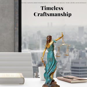 Bronze Lady Justice Themis statue showcasing timeless craftsmanship in bright indoor lifestyle setting