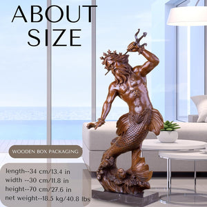 Bronze Poseidon sculpture about size chart coastal interior ocean view display