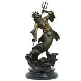 Bronze Poseidon Neptune sculpture dark patina holding trident full view white background