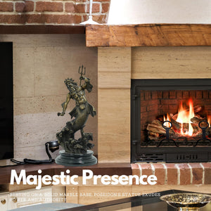 Bronze Poseidon sculpture majestic presence displayed beside fireplace luxury interior