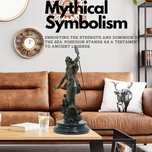 Bronze Poseidon sculpture mythical symbolism living room sofa display
