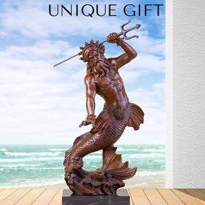 Bronze Poseidon sculpture unique gift coastal ocean backdrop outdoor display