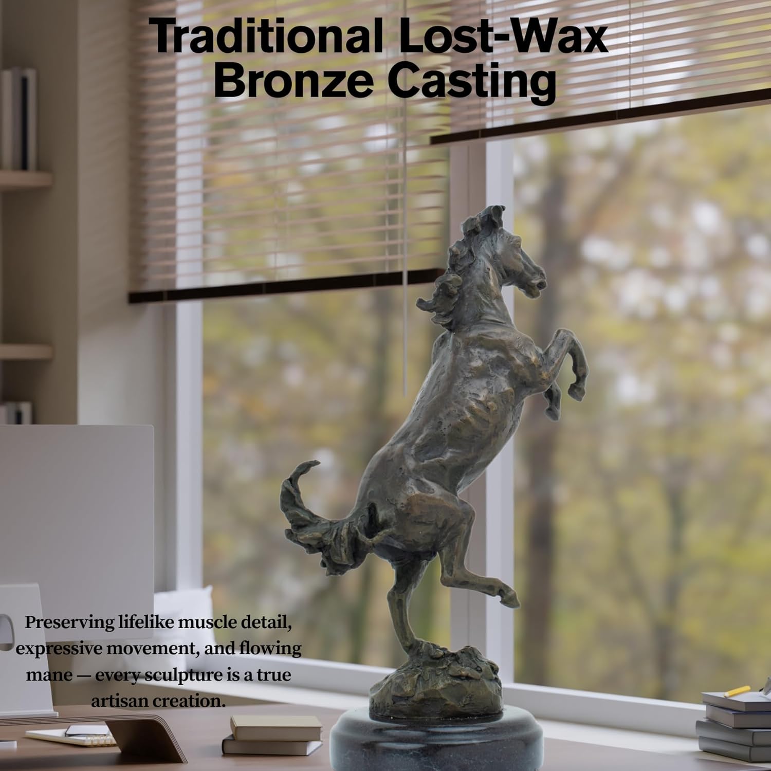 Bronze rearing stallion statue showcasing traditional lost-wax bronze casting technique